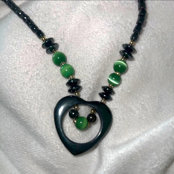 Vintage Hematite Open Heart Necklace - Picture 1 of 4